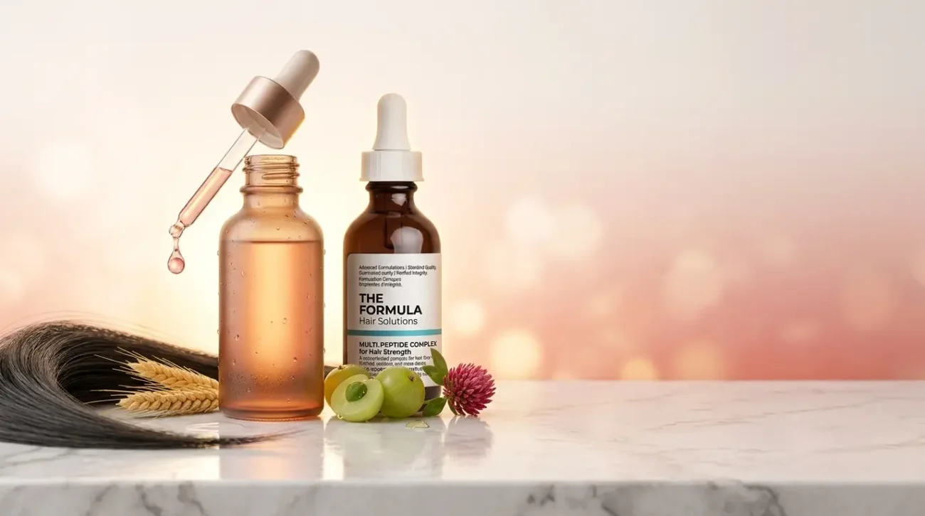 Hair growth serum dropper bottle with a droplet